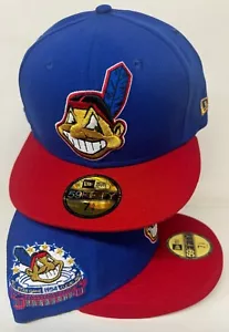 Cleveland Indians Wahoo New Era Fitted Club 59Fifty RETRO 70s ROYAL RED TWO TONE - Picture 1 of 4