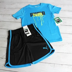 Puma Boy's Athletic Shorts T Shirt Set Youth Size 4 4T Blue Black Lime - Picture 1 of 9