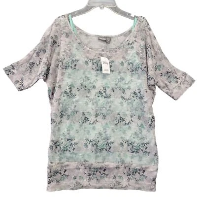 Camisa gris tocador en capas Preppy plateada metálica mangas cortas NUEVA $26 para mujer M Foto 1 de 4