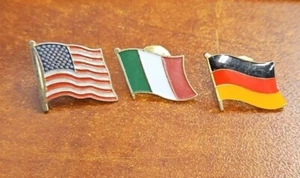 VTG Gold Toned Enameled Lapel Pin Lot Of 3 Country Flags USA Germany And Italy - Picture 1 of 3