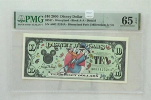 Disney Dollar 2000 $10 PMG Gem UNC 65EPQ DIS67. Donald. Disneyland Paris Millen - Picture 1 of 2