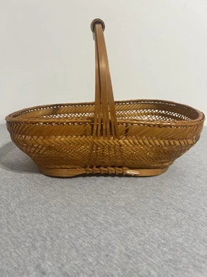 Wicker Wood Trug Basket Medium 15x10x10in Rectangular Country Handle Brown - Image 1 of 4