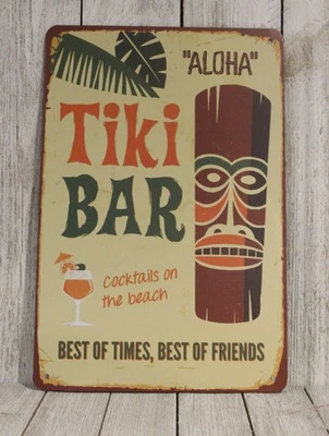 Tiki Bar Aloha Tin Metal Sign Beach Party Decor Man Cave Hawaii Hawaiian C - Image 1 of 4