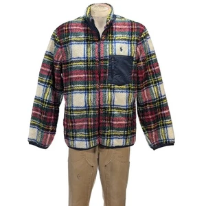 Polo Ralph Lauren Men Tartan Plaid Zip Jacket Pile Fleece Hybrid Sz L NWT $398 - Picture 1 of 10