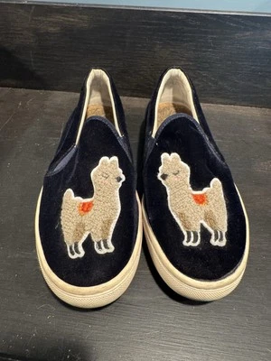 Zapatillas sin cordones Soludos Anthropologie azul marino terciopelo llama bordadas talla 7 Foto 1 de 4