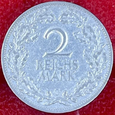 GERMAN 2 MARK Reichsmark 1926 G WEIMAR REPUBLIC Eagle Silver Coin RARE NICE - Image 1 of 2