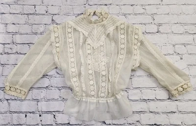 Blusa de vestir antigua eduardiana con corpiño bordado y encaje vintage Foto 1 de 4