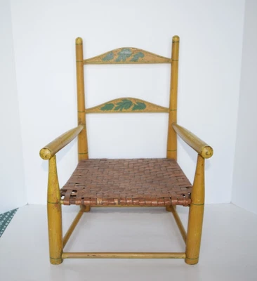 Antique Ca 1800's Child's CHAIR Mustard Paint STENCILED Leaves SHERATON Shaker? - Image 1 of 4
