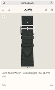 Apple Hermes Strap - 49/46/45/44mm Noir Swift Leather Single Tour - Zdjęcie 1 z 3