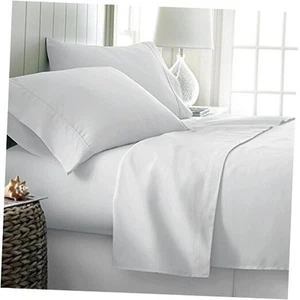 Pure Egyptian Size Cotton Bed Sheets Set (600 Thread Count) Bedding Queen White - Picture 1 of 7