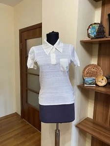 BALLY WHITE THIN KNIT SHORT SLEEVE COLLARED BLOUSE TOP-UK 34 - Picture 1 of 12
