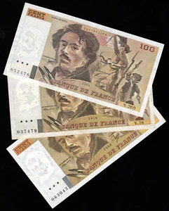FRANCE 3 X 100  FRANCS 1979 + 1980 + 1994   P-154  VF - Picture 1 of 4