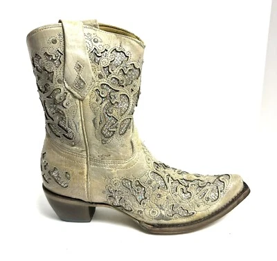 Botas Corral Mujer LD Blanco Brillo Incrustación Cristal Botín 8 M Foto 1 de 4
