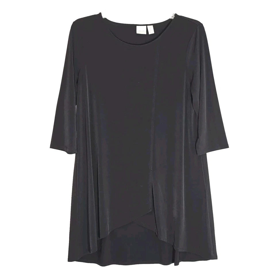 Vestido Chicos Mujer 2 Grande Negro Envolvente Túnica Manga 3/4 Elastizado Cómodo Asimétrico Foto 1 de 4