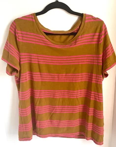 J Crew Vintage Tee TShirt Damen Large Kurzarm Baumwolle rosa Streifen klassisch - Bild 1 von 7