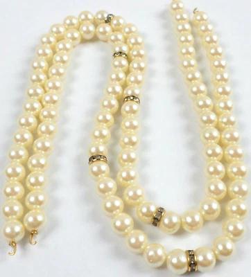 4 - Vintage 15" Champagne Faux 8mm Pearls Bead Strands Rhinestone Hooks Both End Foto 1 de 4