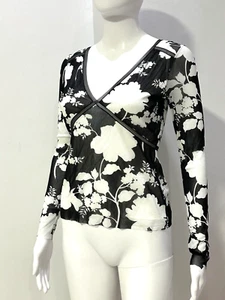 TOP VIVIENNE TAM ESTAMPADO FLORAL MALLA DE NAILON MANGA LARGA NEGRO/BLANCO TALLA 0 - Imagen 1 de 6
