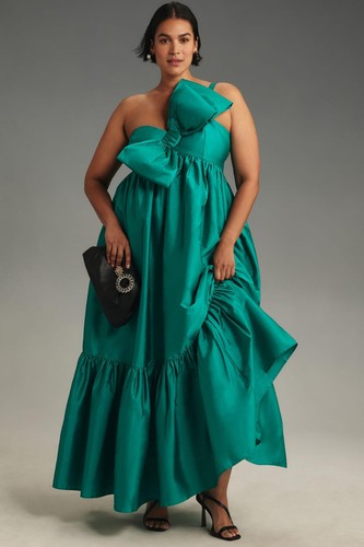 VALENTINO Maxi abito Anthropologie XL Atsu Sally fiocco midi verde turchese abito vacanza nuovo con etichette