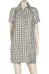 Abito camicia da taschino See By Chloe Gingham lino a scacchi taglia 2 beige bianco - Foto 1 di 8