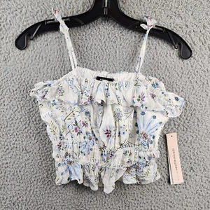 Aqua Floral Tie Strap Crop Top Girls' M White Multi Pullover Style Sleeveless - Picture 1 of 11