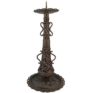 Antique Japanese Lost Wax Cast Bronze Candlestand by Kyubei Rain Dragon - Picture 1 of 24