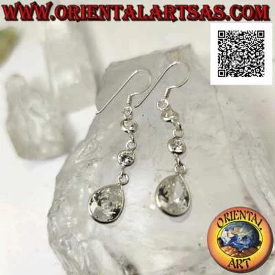 Orecchini Argento 925‰ tris zirconi bianchi in fila (due tondi e uno a goccia) - Immagine 1 di 4