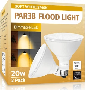 PAR38 LED Outdoor Flood Light Bulbs 2 Pack,Dimmable 20W(200W Equivalent) E26 Bas - Picture 1 of 12