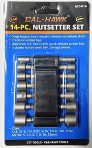 New 14 Piece Power Nut Driver Setter Set Bit 1/4” Hex Shank Metric SAE Standard - Picture 1 of 2