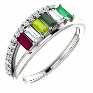 Family Ring Sterling Silver 1-6 Baguette Birthstones Mothers Day Ring - Picture 1 of 26
