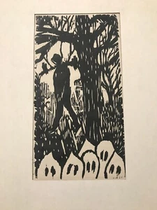 Mid-Century Art Woodblock Print “Lynching Party” Signed Peter Fiordalisi Listed - Picture 1 of 4