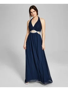 SPEECHLESS Womens Stretch Waist Lined Sleeveless Halter Maxi Prom Gown Dress - Picture 1 of 11