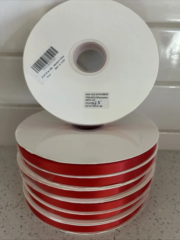 3/8" Wide x 100 Yards Single Face Single Side Satin Polyester Ribbon Lot Of 7 - Image 1 of 4