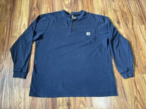 Carhartt Herren XL Langarm T-Shirt K128 Navy Blau Henley Pocket T Original - Bild 1 von 8