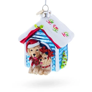 Dogs in Doghouse Blown Glass Ornament - Picture 1 of 6