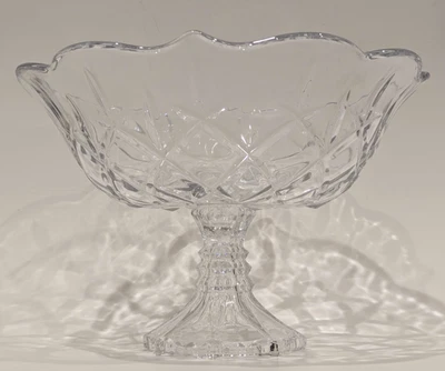 Gorham Crystal Lady Anne Centerpiece 12" Bowl, Attached Pedestal, Scalloped 8"T - Image 1 of 4