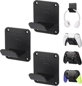 Controller Holders Wall Mount 3 Pack Stands With Non-Slip Pads, Black - Picture 1 of 7