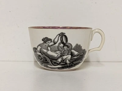 Antique C19th Regency Bone China Pink Lustre Bute Shape Cup, "Mother & Child' - image 1 of 4
