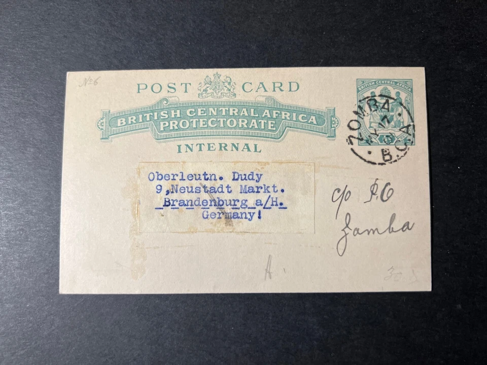 Cubierta de postal de África Central Británica 1901 Zomba a Brandeburgo Alemania Foto 1 de 2