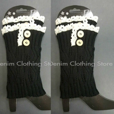 Pacote com 2 meias femininas de inverno quente punhos de botas de malha com cabo meias curtas - Imagem 1 de 4