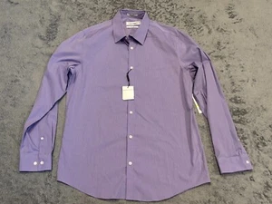 NWT Calvin Klein Shirt Mens Medium Purple Striped Non Iron Long Sleeve Button - Picture 1 of 6