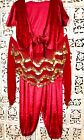 Belly Dancing Bright Red Velveteen Choli Top, Harem Pants, Coin Hip Scarf Sz M