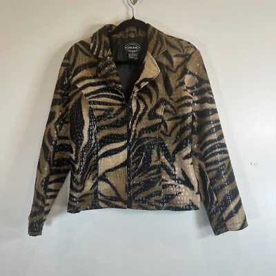 Selene Sport Tiger 印花人造皮革夹克全拉链凹槽领拉链 8 — 第 1/4 张图片