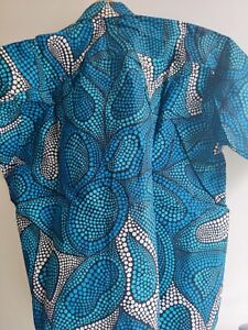 SHORT SLEEVE SHIRT UNIQUE WEST AFRICAN PRINT COTTON LAGOON MED FREE DELIVERY