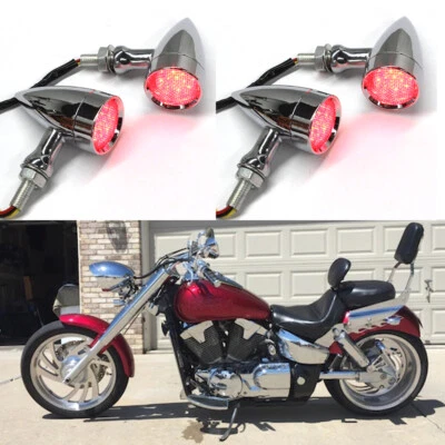 4X For Honda VTX1300C VTX1800C VTX 1800 N Chrome LED Turn Signals Blinker Lights - Image 1 of 4