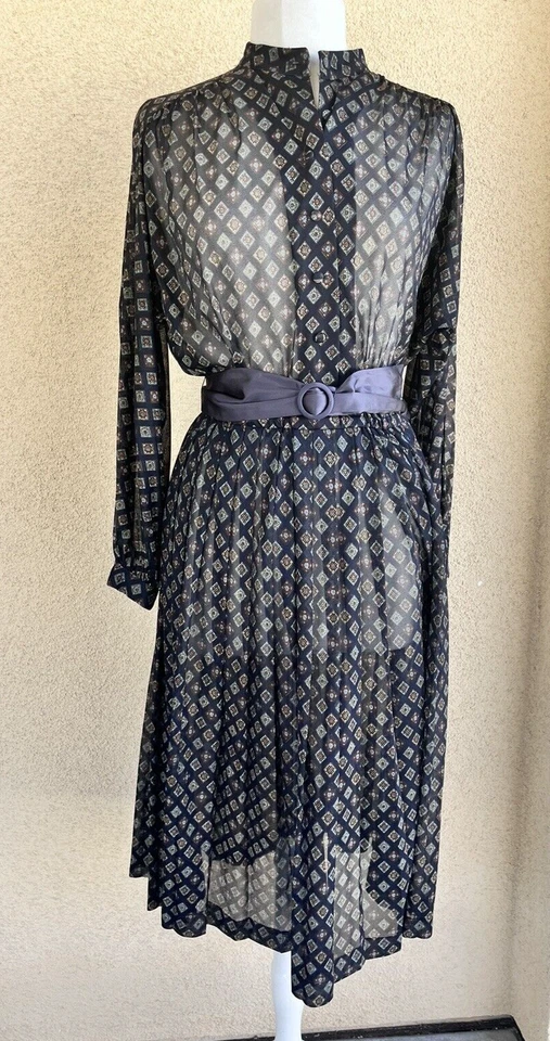 Neiman Marcus Nancy Greer NY size 12 Belted Dress Office Teacher Vintage 70s - Изображение 1 из 4