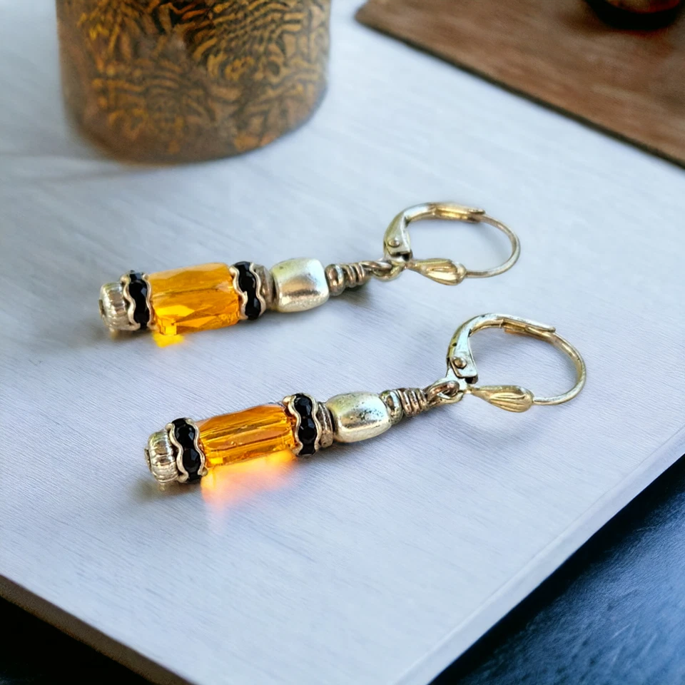 Pendientes colgantes con cuentas de plata y Swarovski amarillo girasol Foto 1 de 4