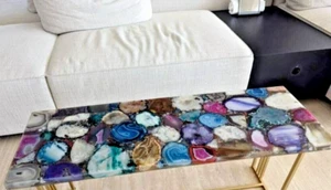50x28 cm Mix Agate Table, Natural Agate Coffee Table Only table top without legs - Picture 1 of 6