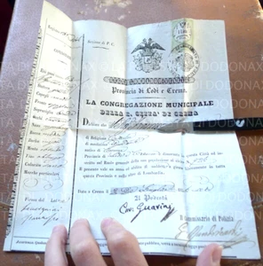 ANTICO DOCUMENTO CITTà DI CREMA POLIZIA LOMBARDO VENETO 1856 MARCA DA BOLLO - Picture 1 of 4