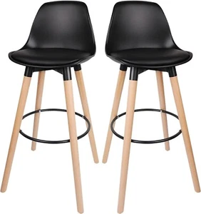 2X Designer Nordic Style Café Kitchen PU Counter Bar Stool Chair Beech Wood Legs - Picture 1 of 34