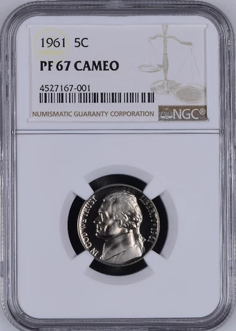 1961 5C JEFFERSON-NICKEL PROOF-LUSTROUS NGC-PF-67 CAMEO LOW-POP HIGHEST-GRADES Cover